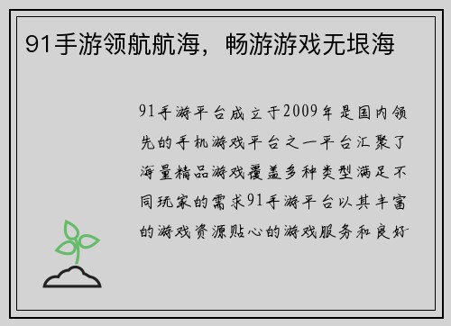 91手游领航航海，畅游游戏无垠海
