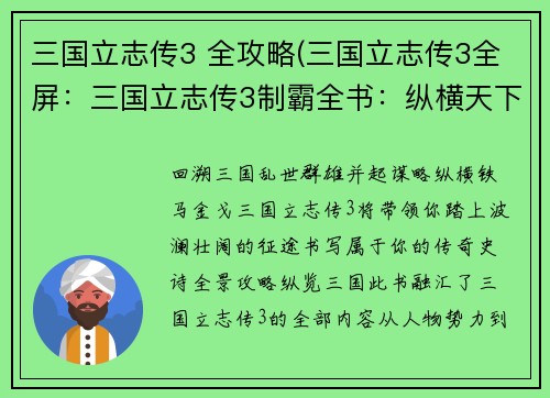 三国立志传3 全攻略(三国立志传3全屏：三国立志传3制霸全书：纵横天下，成就霸业)
