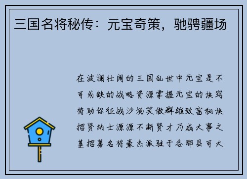 三国名将秘传：元宝奇策，驰骋疆场