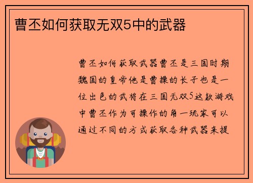 曹丕如何获取无双5中的武器